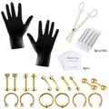 28-delige goudkleurige roestvrijstalen piercing set met 16G naalden en zwarte handschoenen - 1.2*6+3 / Goud
