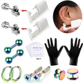 Kit de perçage d'oreille jetable avec clous en acier inoxydable et tampons d'alcool - Perceur Acier Avec Pierres + Clous Multicolores