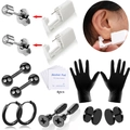 Kit de perçage d'oreilles jetable avec clous en zircon et tampons d'alcool - Perceur Acier Avec Pierres + Clous Noirs