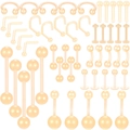 Flesh-colored biological plastic body piercing set including nose, lip, and tongue rings - Skin Tone Mixed Styles