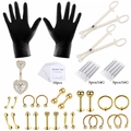 Kit de piercing complet de 47 pièces avec aiguilles 14G/16G et bijoux en acier doré - Set de 47 pièces / Cœur en or