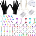 Complete piercingset met gereedschap, naalden en kleurrijke acryl lichaamssieraden set - 64-Delige Set / 1.2*8+3