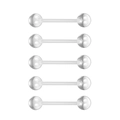 Five transparent flexible Bioflex piercing bars with polished silver balls for body jewelry - Clear Tongue Stud