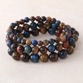 Three-layer stretch bracelet with yellow, blue, and red tiger eye stone beads - Combination Style / Mixed Colors Set