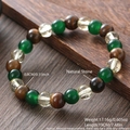 Natural Tiger Eye and Green Agate 8mm beaded elastic bracelet for women and men - Yellow Burst Glass And Yellow Tiger Eye Style (NAM12-1)