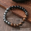 Elastic beaded bracelet with black obsidian, tiger eye, and hematite natural stones - Smooth Hematite Black Glass Yellow Tiger Eye (NAN04-2)