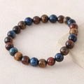 Elastic bracelet made of polished blue, brown and red natural tiger eye stone beads - Medium Beads Spec / 3-Color Tiger Eye
