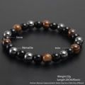 8mm tiger eye, hematite, and black onyx elastic beaded bracelet for men and women - 8MM Diameter (NH06-2)