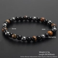 Natural tiger eye and hematite 6mm beaded stretch bracelet for men and women - 6MM Diameter (NH06-4)