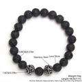 Black lava stone beaded bracelet with 8mm natural beads and 10mm stainless steel charms - Lava Stone