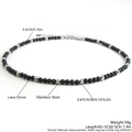 Minimalist beaded necklace with black lava stone and engraved stainless steel beads - Silver