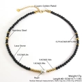 Lava stone and pearl beaded necklace with gold stainless steel beads and extension chain - Pearl Style