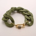 Bracelet à maillons en acrylique vert olive avec fermoir doré et zircons colorés - Vert Olive (NF08-5)