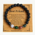 Matte black and multi-color natural stone beaded bracelet on Best Friend card - Multicolor Natural Stones Style (NO03-8)