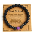 Matte black natural stone and volcanic rock friendship bracelet with purple bead accent - Purple Texture Stone Style (NO03-10)