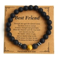 Beaded natural stone bracelet with matte black onyx and yellow tiger eye on gift card - Yellow Spotted Stone Style (NO04-1)