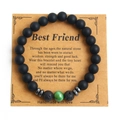 Herren-Armband mit mattschwarzen Perlen und grünem Tigerauge auf Best Friend Karte - Grünes Tigerauge Muster Stil (NO04-3)