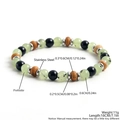 Handmade beaded bracelet featuring natural green prehnite stone and stainless steel - Prehnite Obsidian Wood Spacers