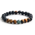 Natural tiger eye and black lava stone beaded bracelet with turquoise accent bead - African Turquoise Lava Tiger Eye Style (NP10-7)