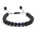 Bracelet ajustable en pierre de lave noire avec perles d'oeil de tigre bleues - Bleu + Pierre de Lave