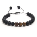 Bracelet ajustable pour homme en pierre de lave et oeil de tigre avec cordon tressé - Jaune et Pierre de Lave