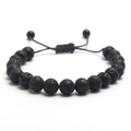Bracelet ajustable pour homme en pierre de lave noire naturelle et cordon tressé - Pierre de lave