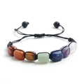 Handmade adjustable seven chakra natural stone beaded bracelet with black woven cord - 7 Chakra Multicolor Style (NR07-5)