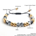 Adjustable woven bracelet with gold-plated stainless steel beads and glass stones - Gold Stainless Steel Glass Bead Style (NQ07-10)