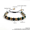 Adjustable green tiger eye and gold stainless steel beaded bracelet for men - Gold Stainless Steel Tiger Eye Style (NQ08-1)