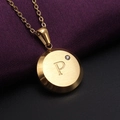 Golden stainless steel necklace with round pendant featuring letter P and zircon stone - Gold P