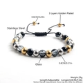 Adjustable beaded bracelet with golden stainless steel and marbled glass beads - Gold Stainless Steel Cracked Glass Bead Style (NQ08-3)