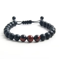 Verstelbare armband met tijgeroog en matzwarte stenen kralen met gevlochten koord - Rood Tijgeroog & Matte Steen