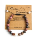 Verstellbares Armband aus Rhodonit-Naturstein mit Totenkopf und Motivationskarte - Rhodonit (NR08-5)