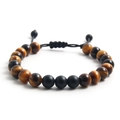 Detail van verstelbare tijgeroog en mat zwarte steen kralenarmband met geweven koord - Geel Tijgeroog & Matte Steen