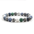 Handmade beaded bracelet with natural sodalite and map stone in blue and green hues - White Turquoise+African Turquoise+Map Stone+Sodalite
