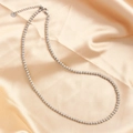 Polished 4-10mm silver stainless steel bead necklace on elegant champagne satin fabric - Silver 4mm