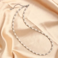 Minimalist stainless steel necklace featuring mixed white pearls and silver metal beads - Silver White 4mm