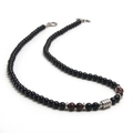 Black obsidian and tiger eye beaded necklace with silver T-bar clasp and metal spacers - Red-brown (Red Tiger Eye) / 55cm