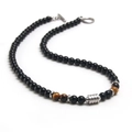 Men's natural tiger eye stone and black obsidian beaded necklace with steel OT clasp - Yellow (Yellow Tiger Eye) / 50cm