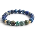 Natural lapis lazuli and jasper beaded bracelet with golden spacers on white background - 17cm (NO02-6)