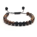 Bracelet ajustable en oeil de tigre et pierres noires mates avec cordon tissé - Jaune + Mat