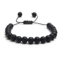 Bracelet ajustable pour homme en perles de pierre noire mate avec cordon tressé noir - Givré