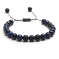 Adjustable natural tiger eye and matte stone beaded bracelet with woven cord design - Blue And Matte