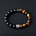 Elastic beaded bracelet with obsidian, volcanic stone and tiger eye beads for men and women - 8mm / 8mm Tiger Eye & Matte Stone