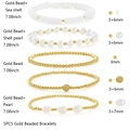 Detail of 5pcs gold beaded bracelet set with seashell and pearl charms, 7.08-inch length - One Of Each Style