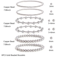 Detail view of 6-piece silver copper bead bracelet set with 3mm and 6mm sizes - Two Of Each Size