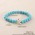 Detail view of 8mm turquoise beaded bracelet with animal bead and size specifications - Blue Turquoise Beige Turquoise (NZ02-1)