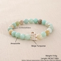 Detail view of 8mm Amazonite beads with hippopotamus carving and size specifications - Amazonite Beige Turquoise (NZ01-9)
