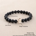 Detail of 8mm lava stone bracelet with turquoise skull bead and dimensions shown - Lava Stone Beige Turquoise (NZ01-7)