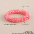 Detail view of 6mm and 8mm pink chalcedony beaded bracelets with dimension markings - Red Patterned Chalcedony Beaded (NY07-4)